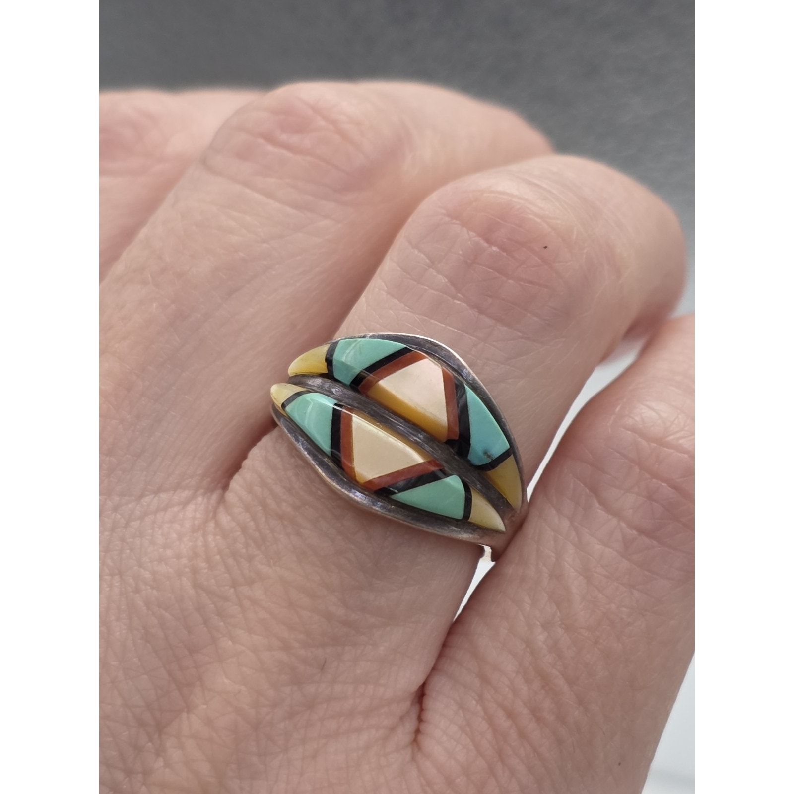 Native American Sterling Silver Multi Stone Ring Size 6.5 Signed